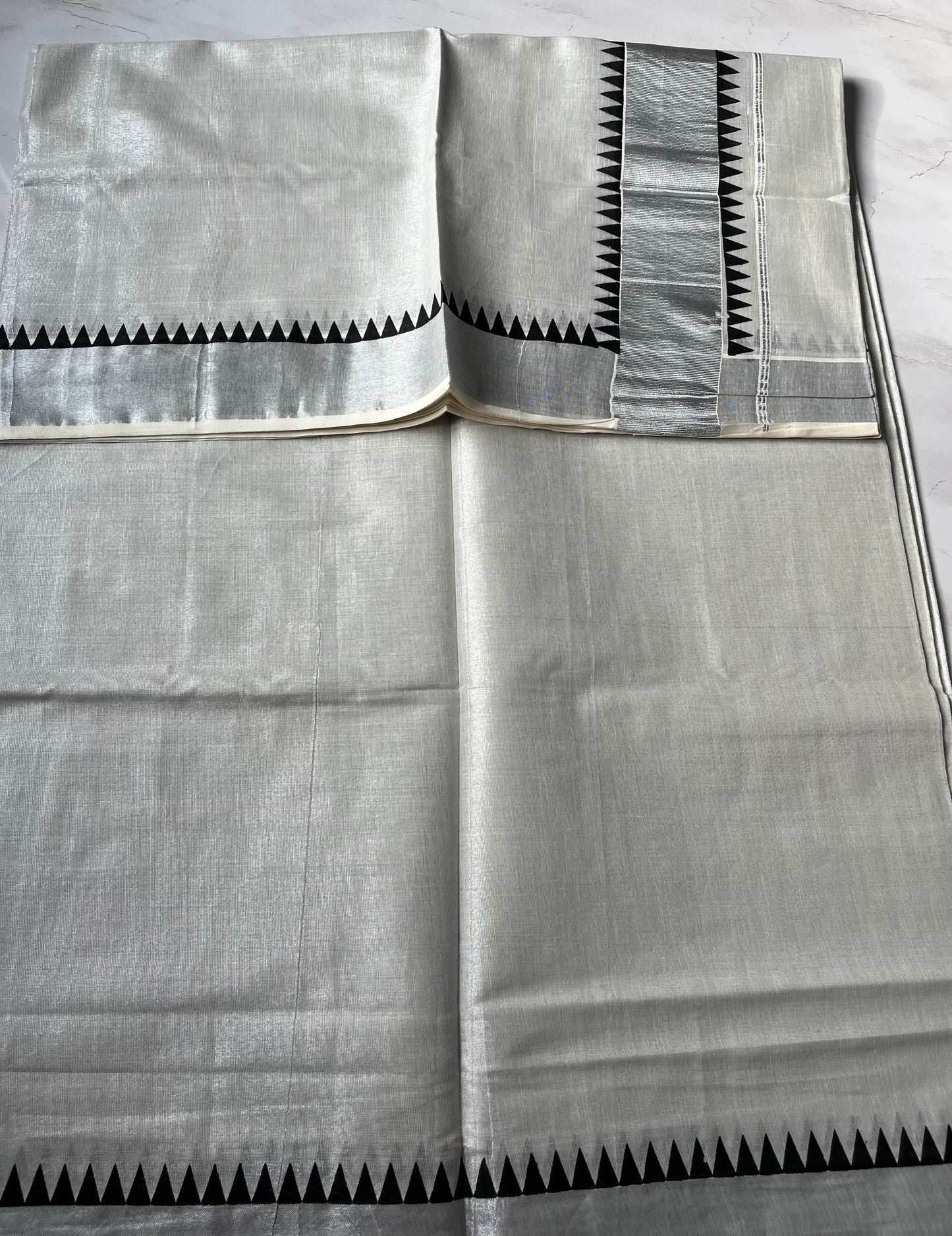 Set Saree tissue silver black