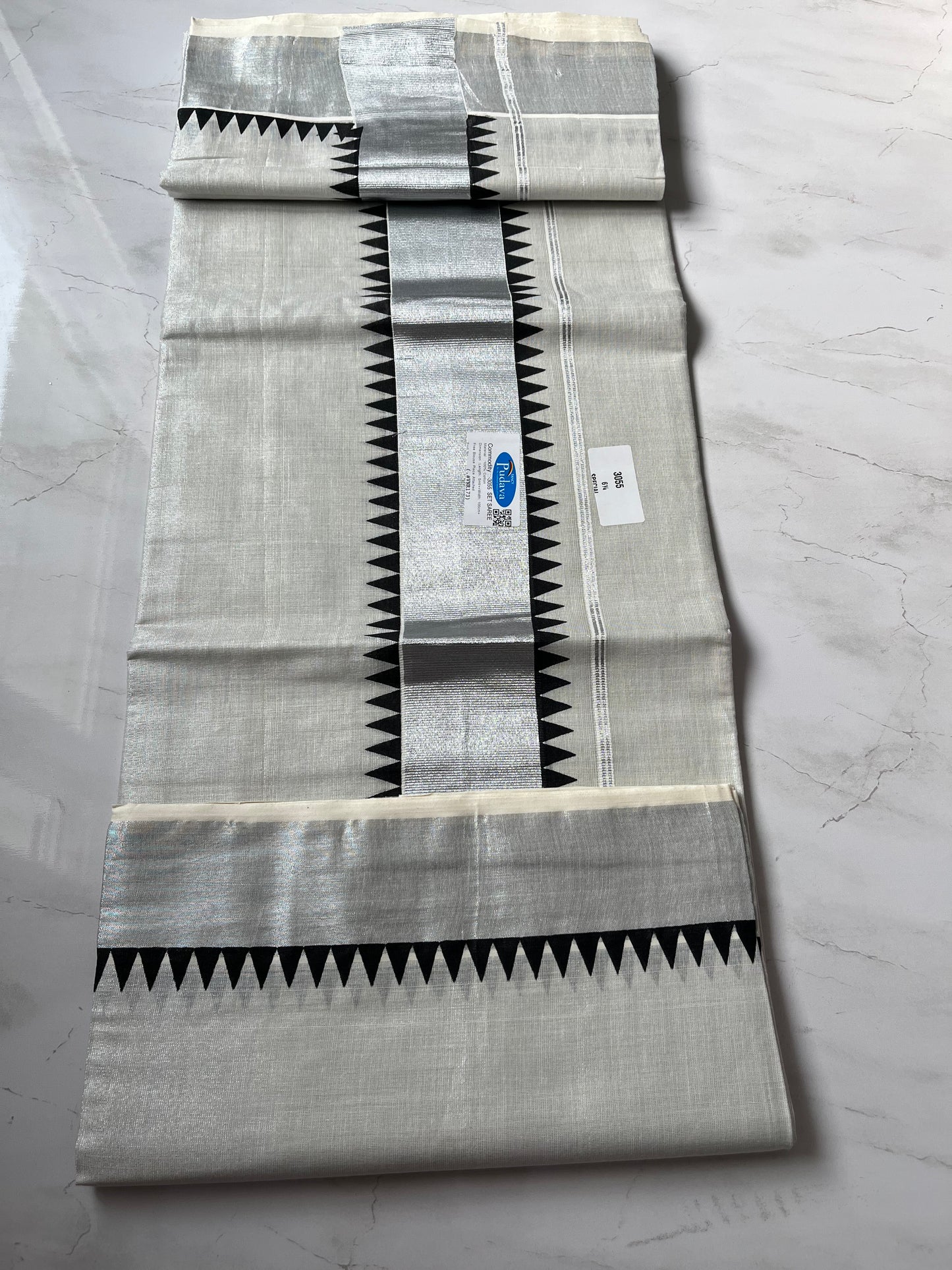 Set Saree tissue silver black