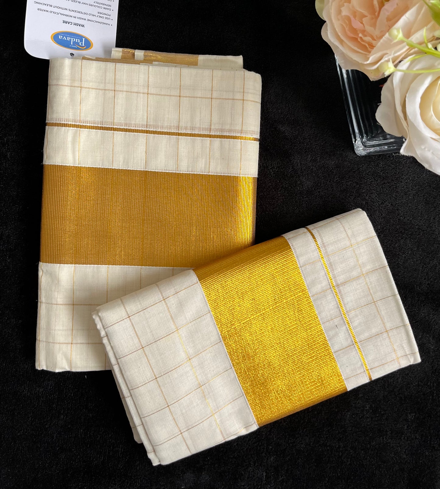 Checkered cotton Settu Mundu