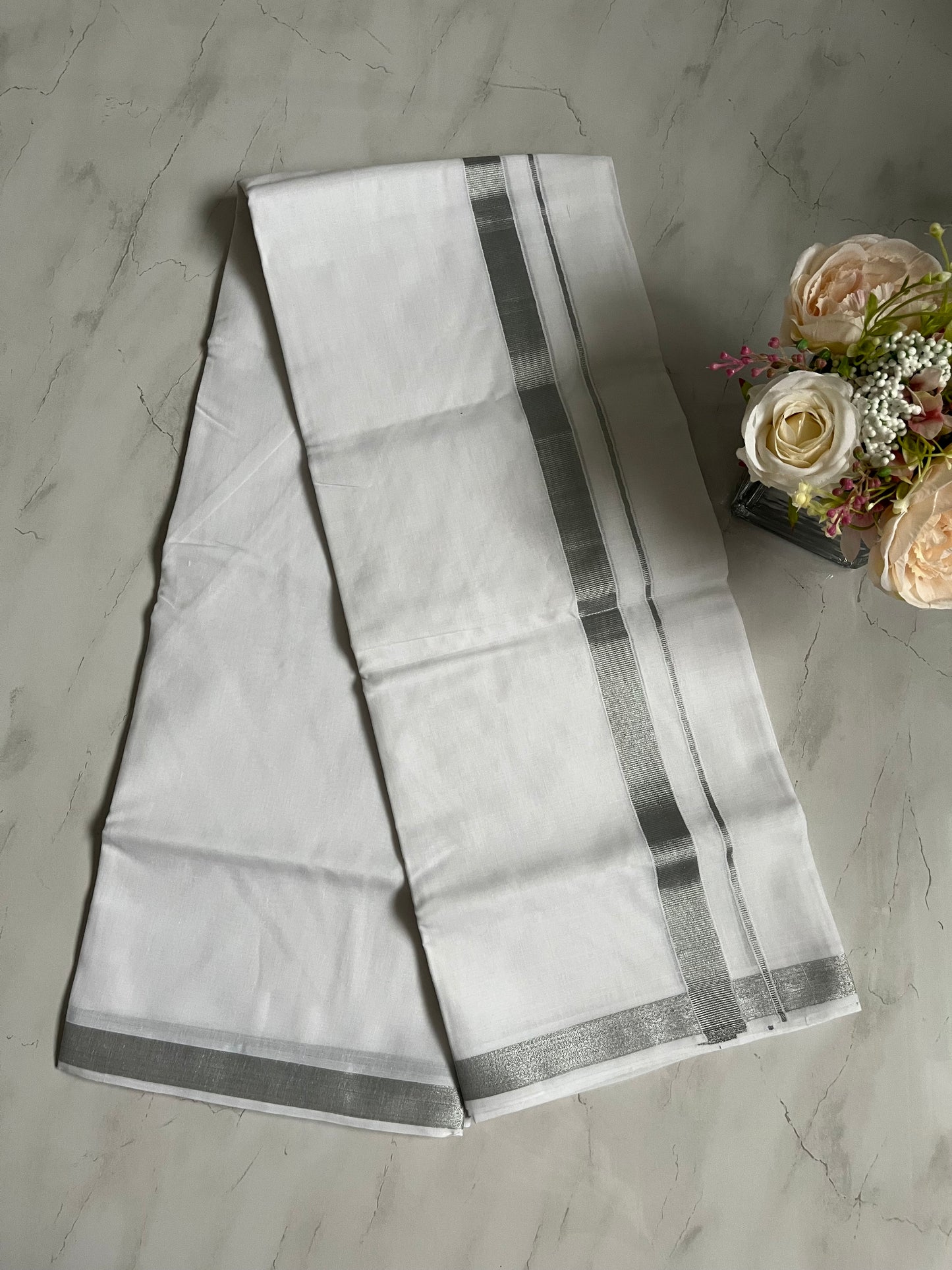 Mundu double dhoti silver